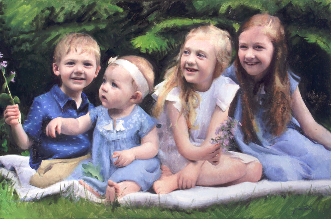 Sibling group painted portrait